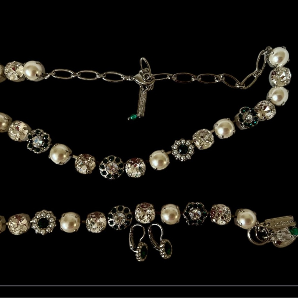 Mariana Silver and Green Necklace, bracelet, and earrings with Intricate Beads